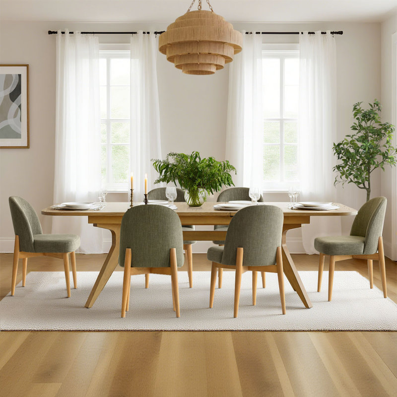 Ensemble de salle à manger 7 pièces en bois avec 6 chaises rembourrées et table à tréteaux extensible, Vert