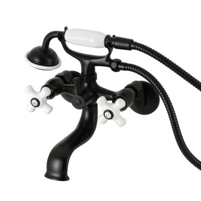 Kingston Brass Kingston Three-Handle 2-Hole Tub Wall Mount Clawfoot Tub Faucet with Hand Shower