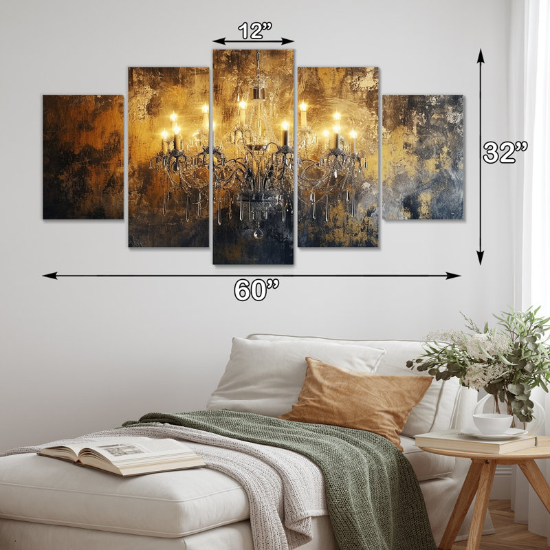 Athenais - Art mural lustre sur toile 5 pièces, H 32 po x l 60 po