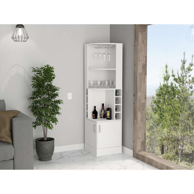Bar élégant avec 8 tablettes de rangement et tablette fonctionnelle, Blanc