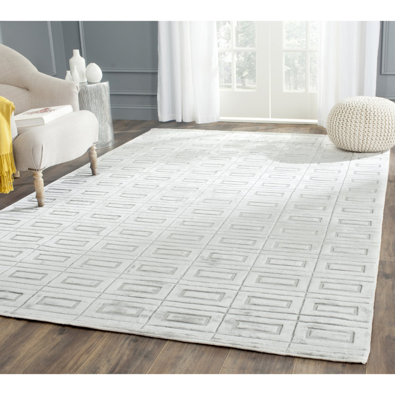Tapis géométrique en viscose / coton tissé à la main Danyele, Rectangle 6 pi x 9 pi