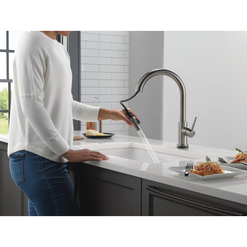 Trinsic Touch2O Kitchen Sink Faucet with Touchless Technology, Black Stainless