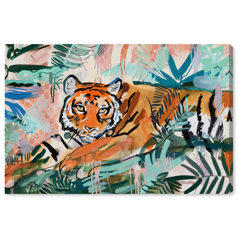 «Relaxing Tiger Tropical Jungle Animals» par Art Remedy, H 10 po x l 15 po, Toile tendue