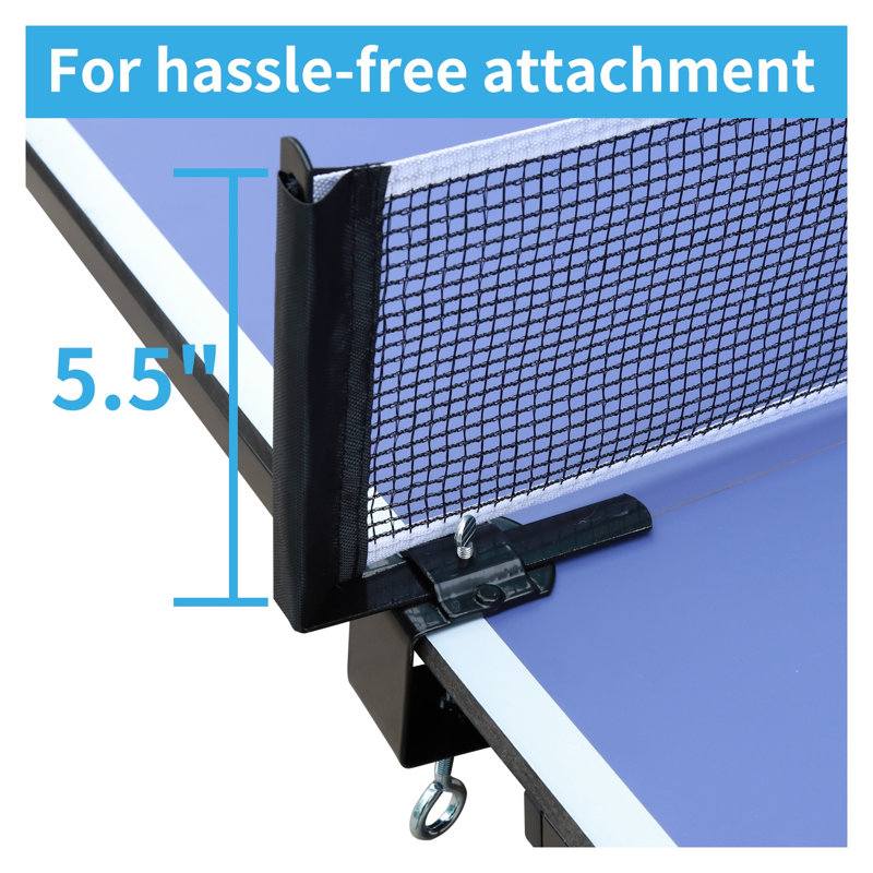 9 ft. Foldable Table Tennis Table with Blue MDF Playing Surface
