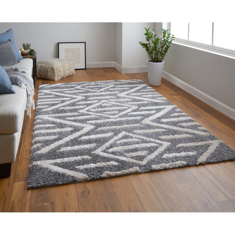 Caide Bohemian & Eclectic Diamond Polyester Area Rug, Rectangle 9' x 12'