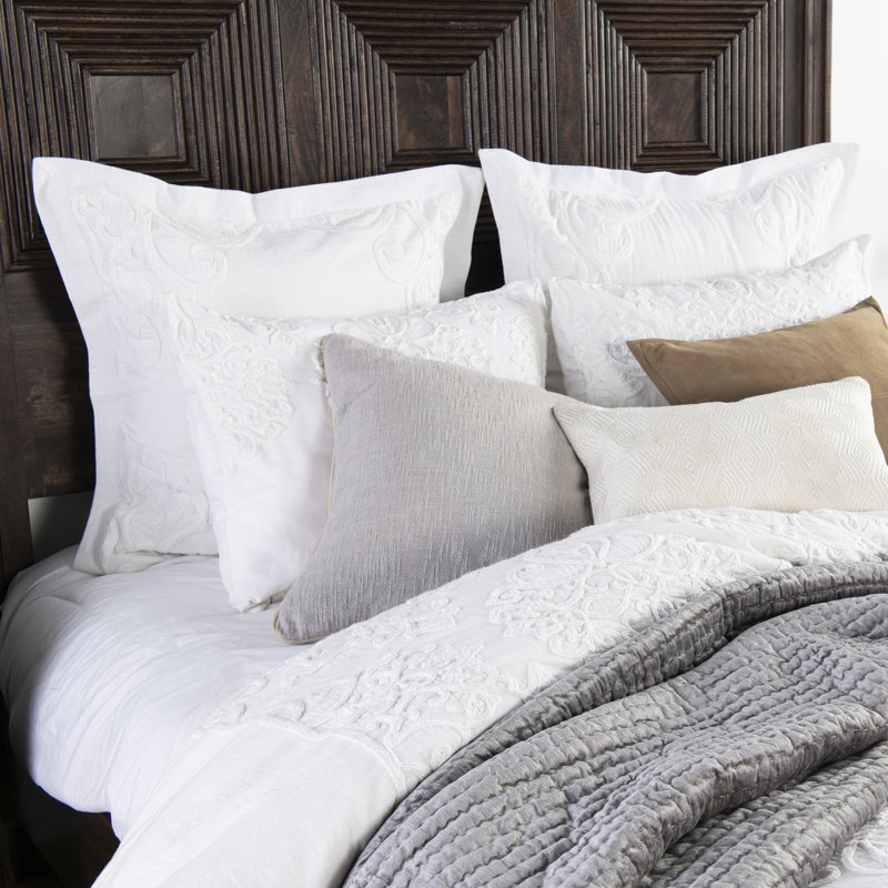 Reagan Damask Cotton Pillow Sham, White