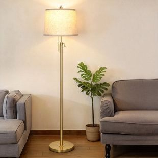 Modern Floor Lamp Adjustable Height Standing Lamp Tall Lamp with 3 Color Temperatures Floor Lamps, (Gold+Beige Shade)