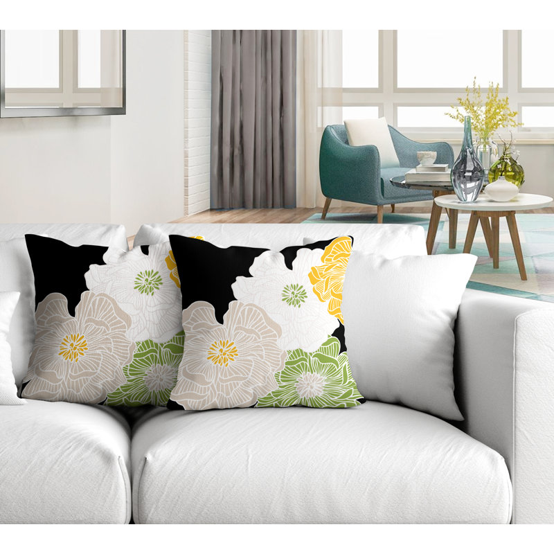 Floral Outdoor Reversible Throw Pillow, 19W" x 19H", White