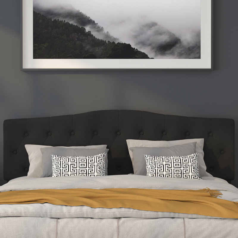 Ciriaca Arched Button Tufted Upholstered Headboard, Black, King