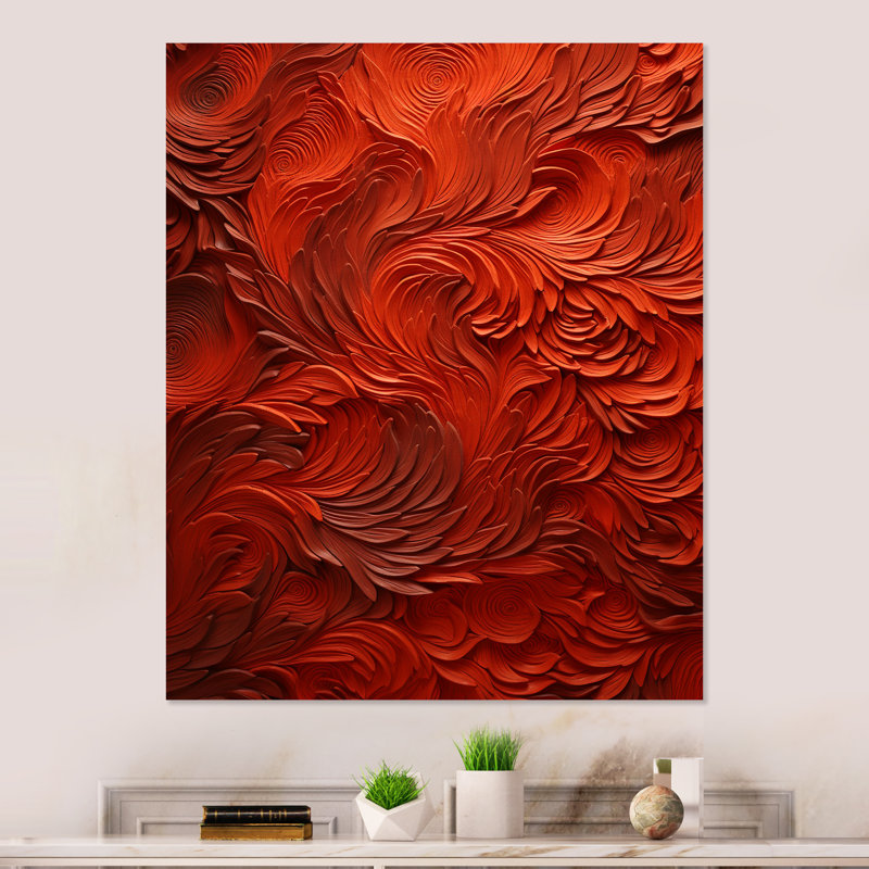 Volcanic Red Fusion Vector 2 - tachisme, art mural en métal, H 20 po x l 12 po x P 1 po