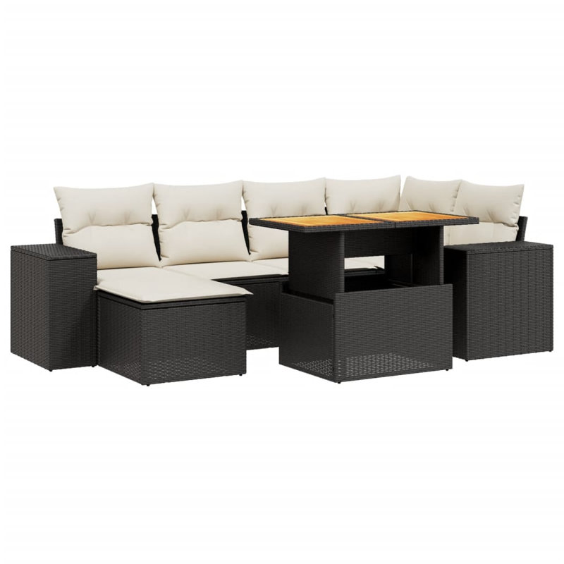  Garden Sofa Set Black PE Rattan 7 Piece Set Adjustable Armrests, Black