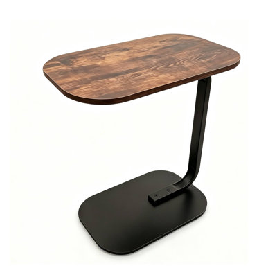 C Shaped End Table, MDF Wood Grain Side Table with Metal Frame, Multi‑Purpose Couch Snack Table, Compact Nightstand for Sofa Bed Living Room Bedroom