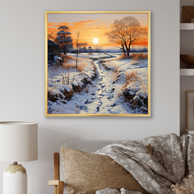 " Winters Glow Pointillism ", 30" H x 30" W x 1" D, Gold Floater Framed
