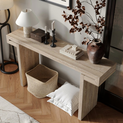 60" Farmhouse Console Table, Distressed Wood for Living Room - Natural Wood