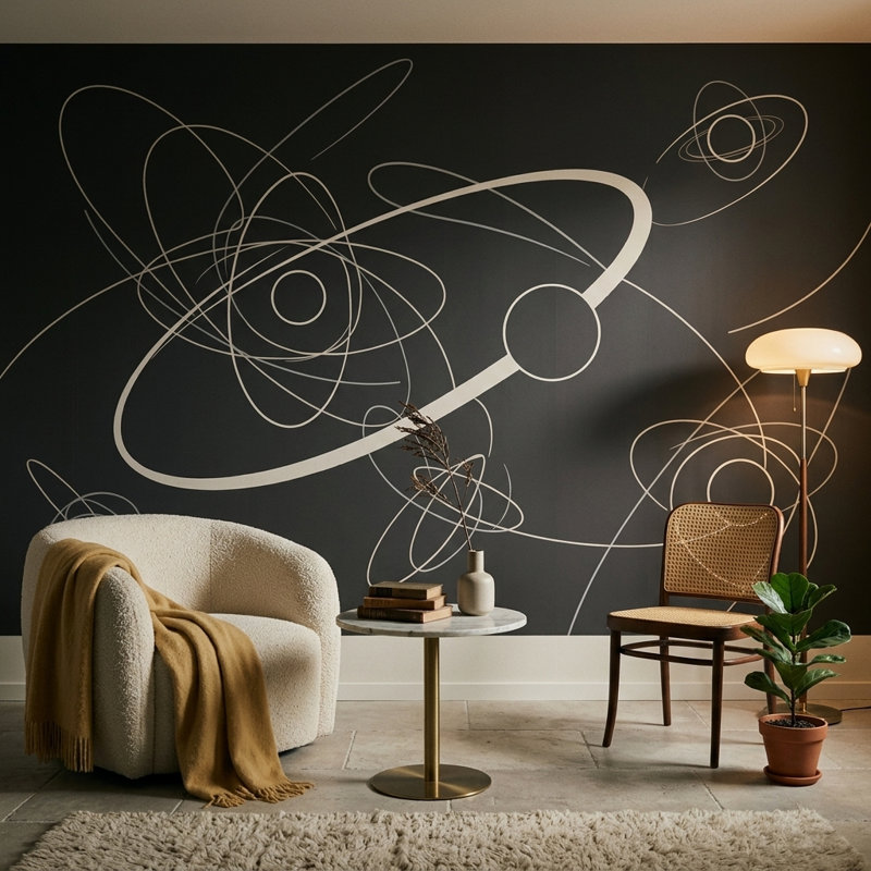 Papier peint abstrait Mid-Century, 160 po x 108 po, Peler et coller