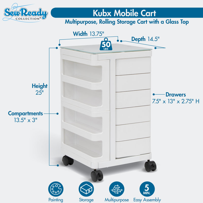 Kubx 25'' H Utility Cart with Wheels, White