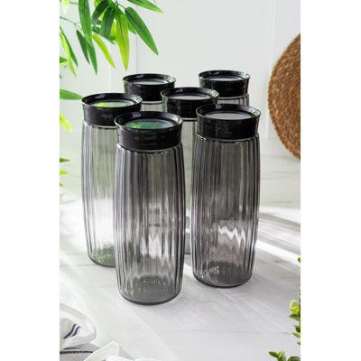 Elegant 6-Piece Glass Jar Set, Anthracite Color, 3.9 x 3.9 x 10.2 inches | 54.2 fl oz Each | 100% Durable Glass | Perfect for Storage & Organization, Stylish Kitchen & Pantry Decor, Not Microwave or Dishwasher Safe