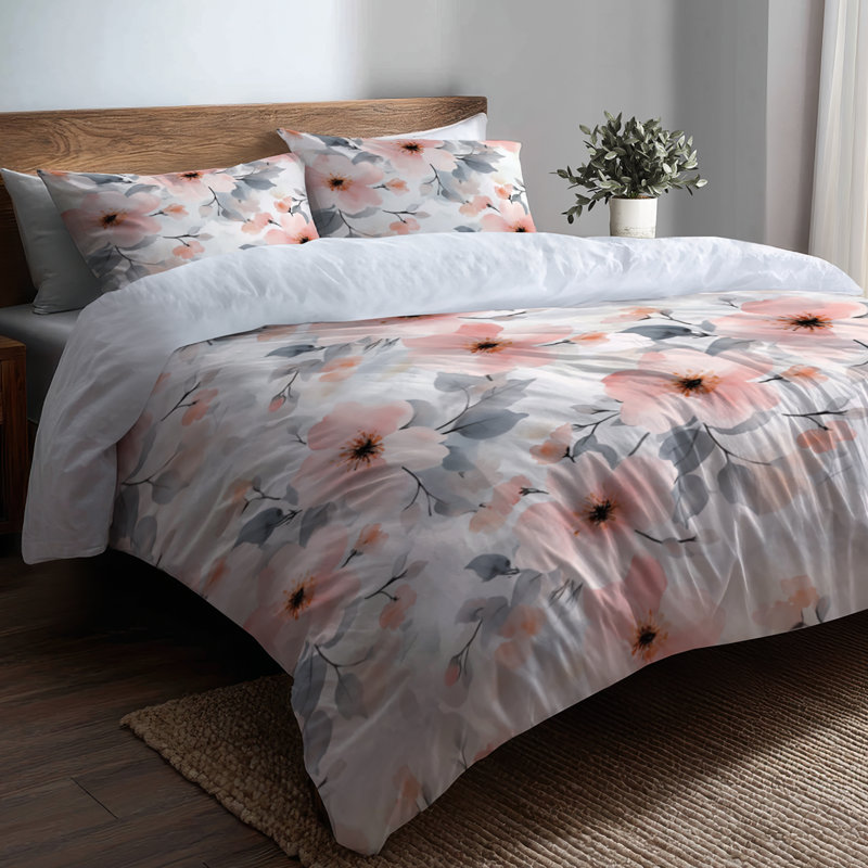 Ensemble de housse de couette floral de 3 - Ensemble de literie et de coussins Boho Cloudy Blossoms