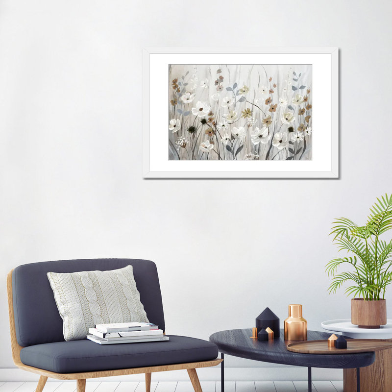«Misty Meadow Field» encadré par Nan Print, Impression encadrée avec passe-partout, H 24 po x l 32 po, Blanc