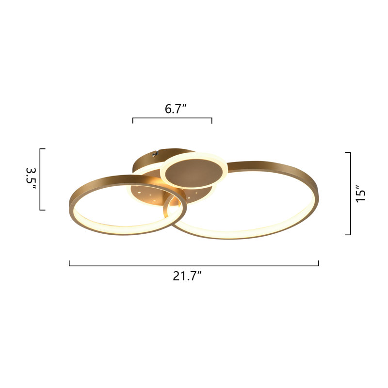 Arlyss 3-Light 21.7" Simple Circle LED Semi Flush Mount, Gold
