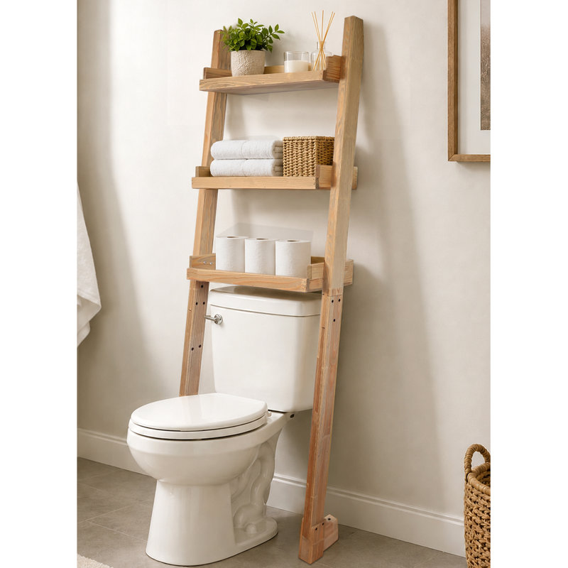 Étagère de rangement murale en bois massif à 3 niveaux au-dessus de la toilette