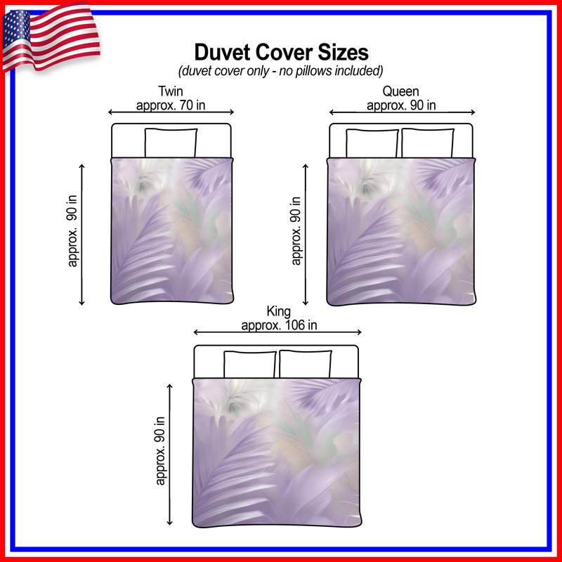 Housses de couette feuilles de palmier lavande, Lit simple