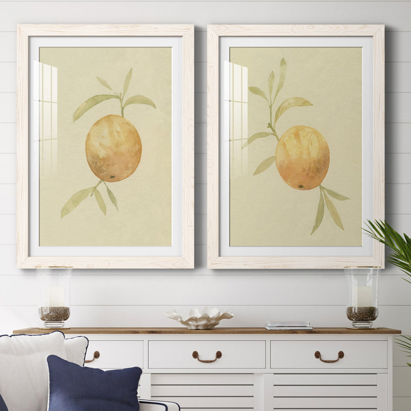 Mat encadré de qualité supérieure Dappled Oranges III - prêt à être suspendu, Blanc, H 20 po x l 34 po x P 1,5 po