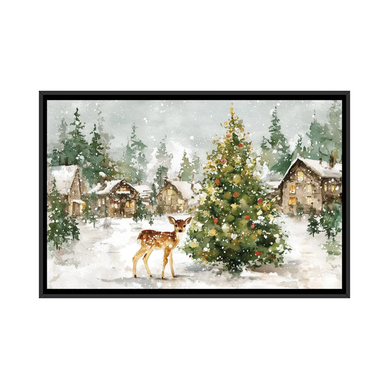 Winter Wonderland Fawn 1 Piece Wall Art on Canvas, 66.04 cm H x 101.6 cm W x 4.445 cm D, Black