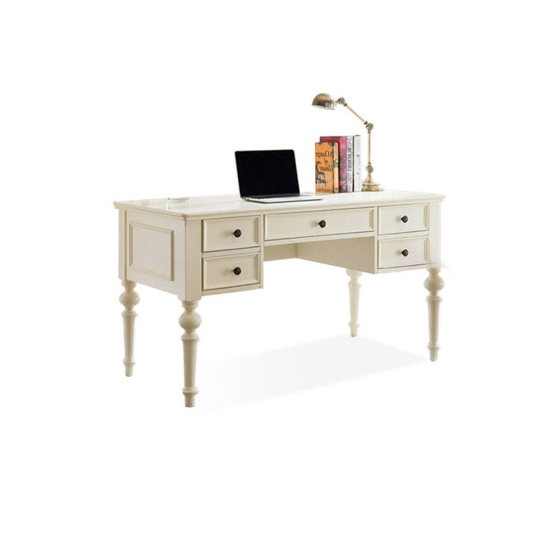 Ivory white Rectangular Solid Wood Writing desk with drawers desk, Ivory White, 30.71" H x 55.12" W x 27.56" D