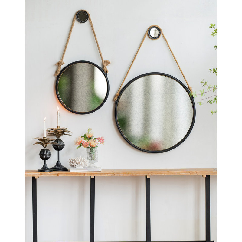 Miroir rond 19,5 po Cleveland, H 19,56 po x l 19,56 po, Noir / Argenté