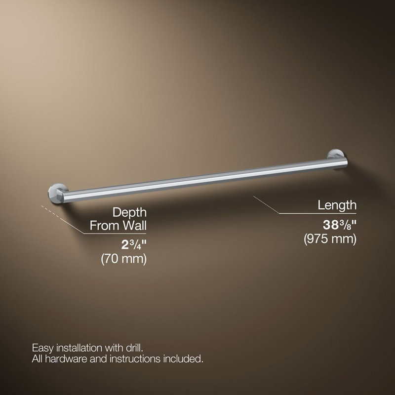 Components In Grab Bar, Polished Chrome, 36" W