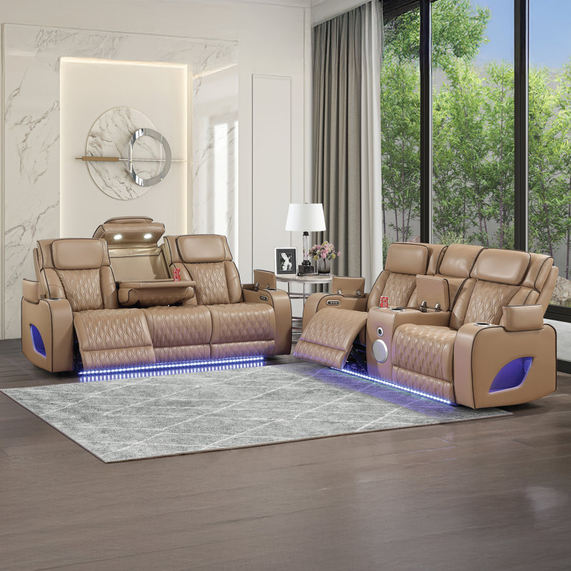Masseur inclinable électrique 2PC Featherstone avec haut-parleur à DEL et Bluetooth Caramel, 2, Caramel