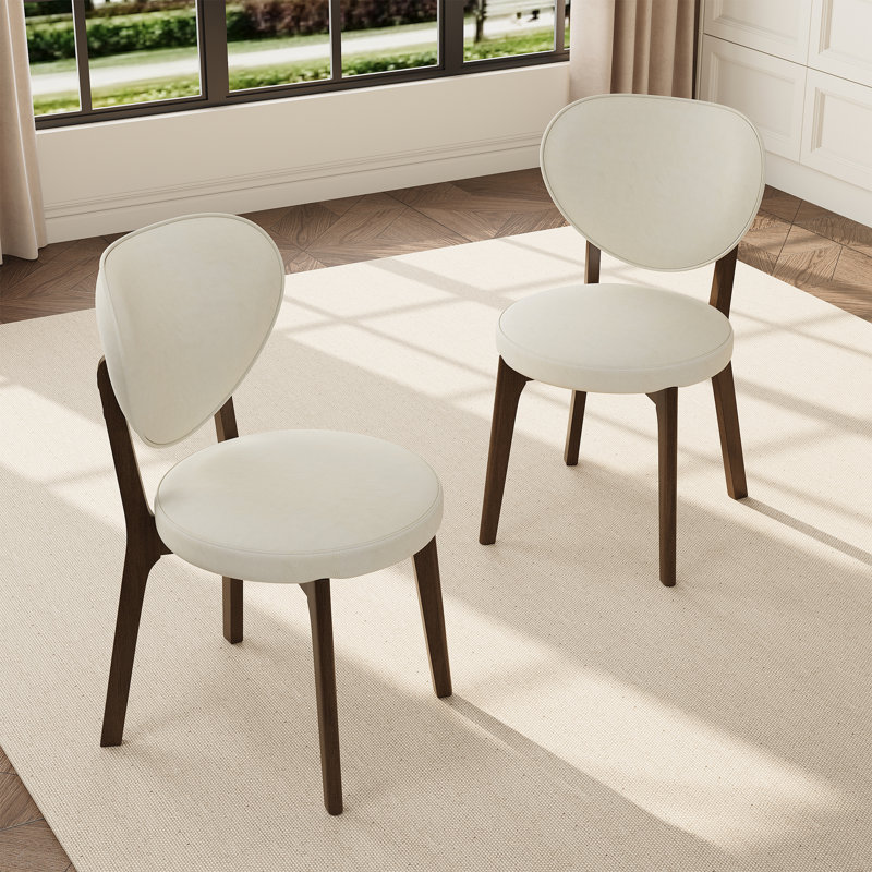 Upholstered Faux Leather Dining Chairs With Curved Back, Angled Walnut Oak Legs, Modern Armless Side Chairs For Kitchen & Dining Room  (Set of 2)