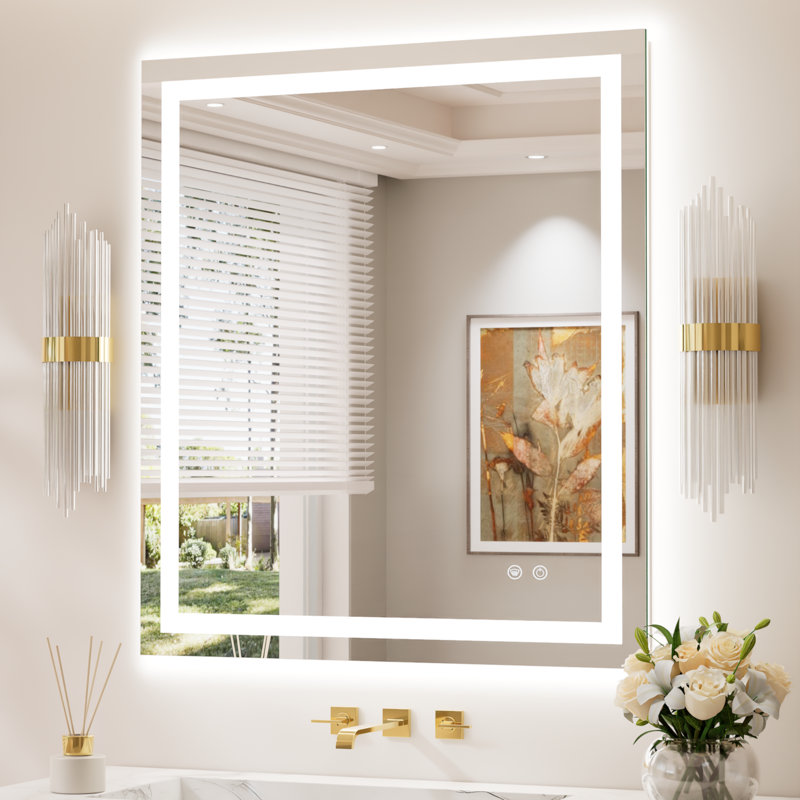 Miroir de salle de bain avant et arrière en verre trempé avec éclairage à DEL, 24 po x 32 po