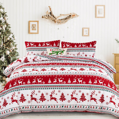 Ensemble de couette 3 pièces avec motif de rennes et sapin de Noël