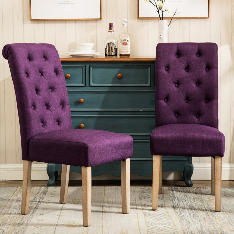 Élégantes chaises en bois massif, dossier mauve, de 2 pour la salle à manger, pièce, Mauve