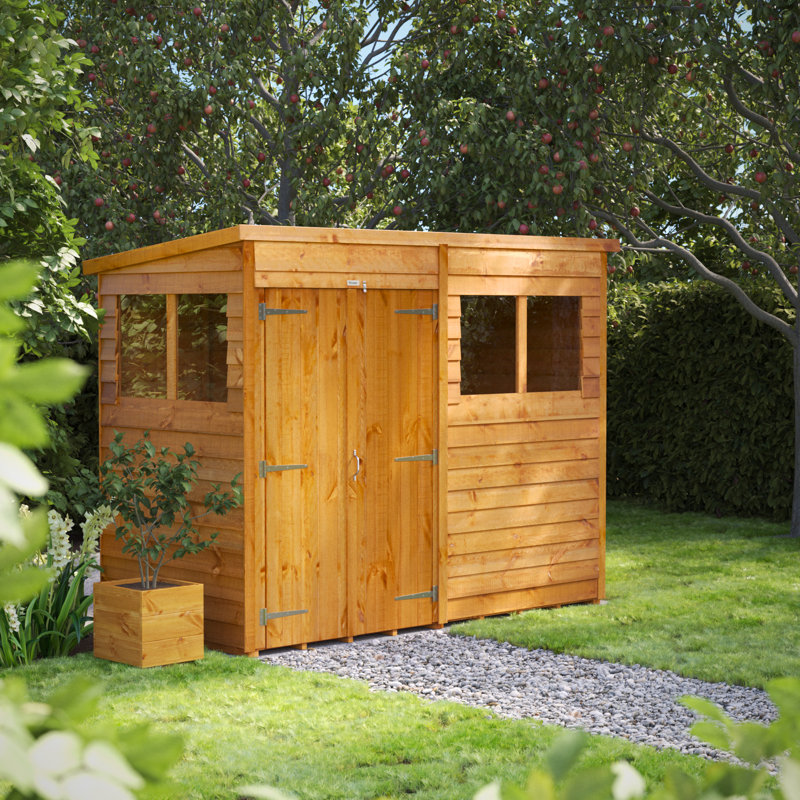 Powersheds Timber Overlap Pent Garden Shed, Double Doors