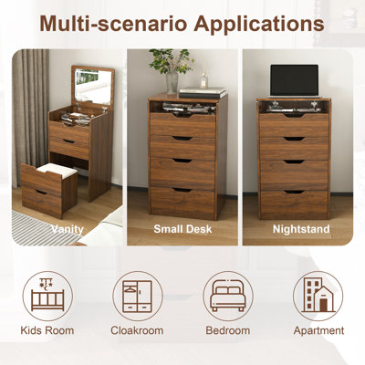 3-in-1 Vanity Desk with Lighted Mirror & Stool, Flip Top Makeup Dressing Table, Compact Storage for Bedroom, Bathroom, Dressing Room (18.9"L)