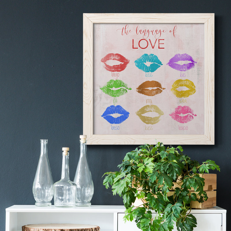 Rainbow Kiss - peinture sur toile encadrée, Toile avec cadre blanc patiné, H 17 po x l 17 po x P 1,5 po