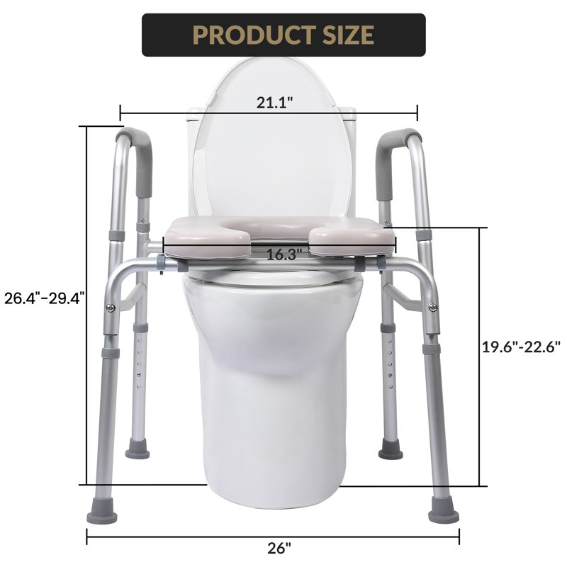Raised Toilet Seat with Handles, Toilet Seat Riser and Bathroom Assist Frame for Seniors and Pregnant with Soft Padded Supports Up to 350lbs