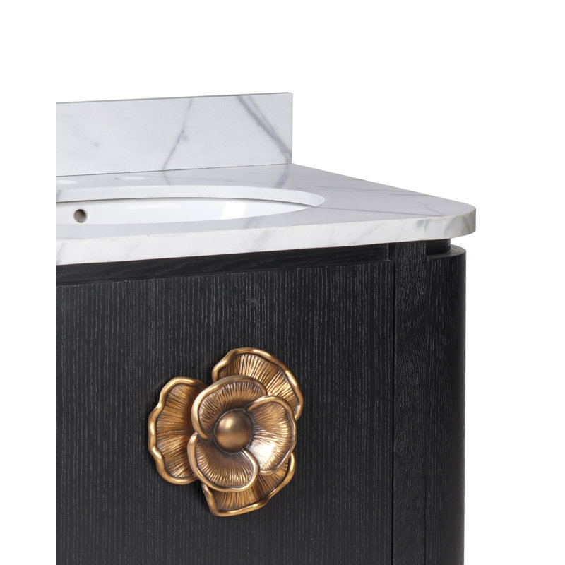 Briallen 30" Freestanding Standard Single Bathroom Vanity with Top, Polished Brass, Caviar Black