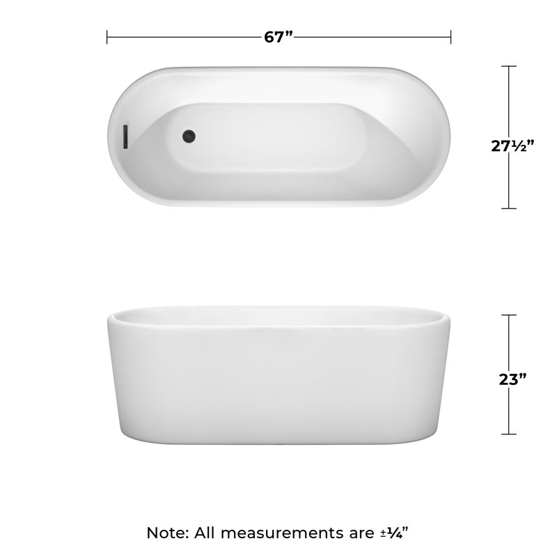 Ursula 67'' x 28'' Soaking Acrylic Bathtub, Matte Black