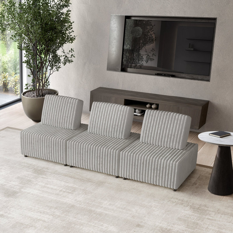 Ensemble de 3 chaises modulaires en velours gris clair, Velours gris clair