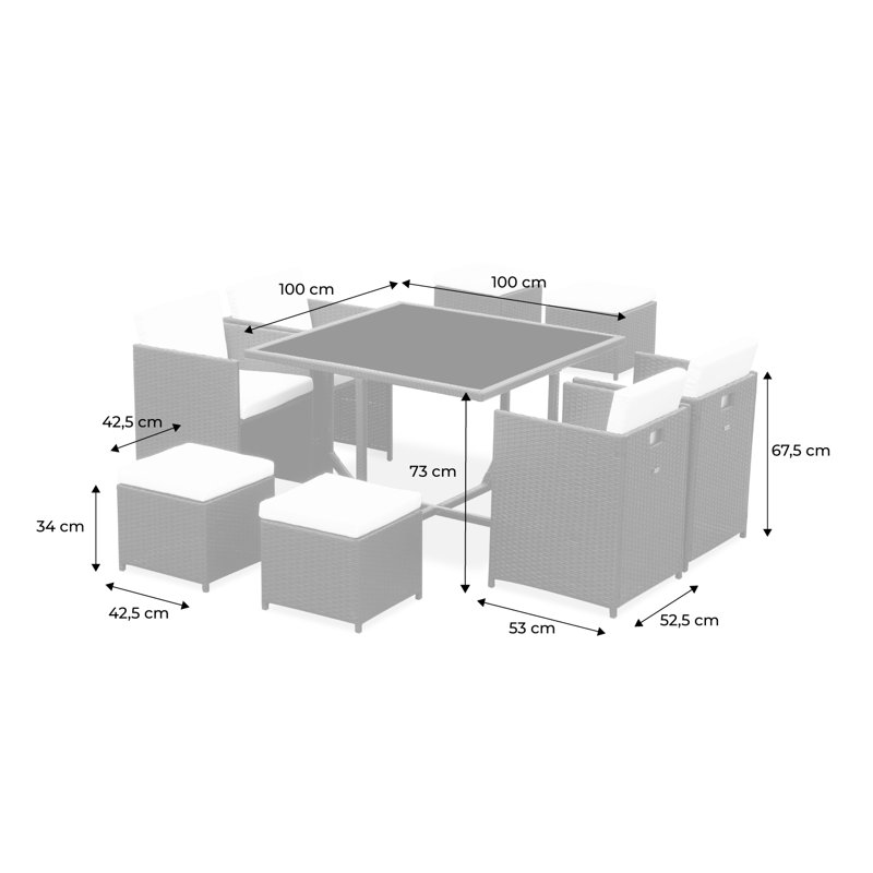 4 To 8-seater Rattan Cube Dining set, Mixed Grey, Black