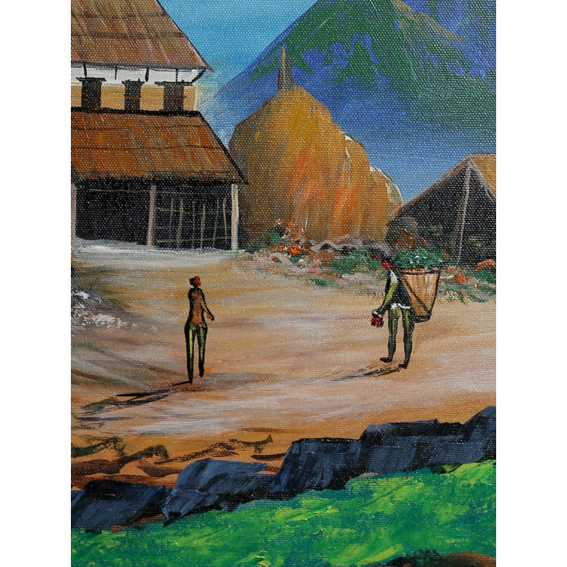 Village Of Annapurna Mountain Painting | Oil On Canvas