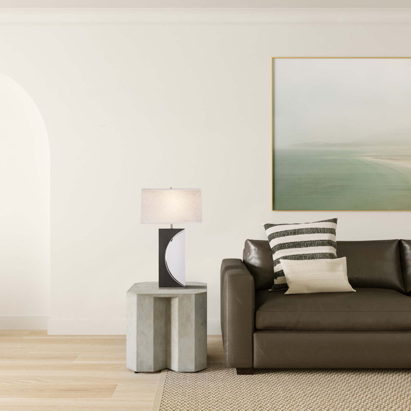 Half Moon Table Lamp with Nightlight Feature - 30", Dark Brown Wood 4-Way Rotary Switch, Charcoal Gray