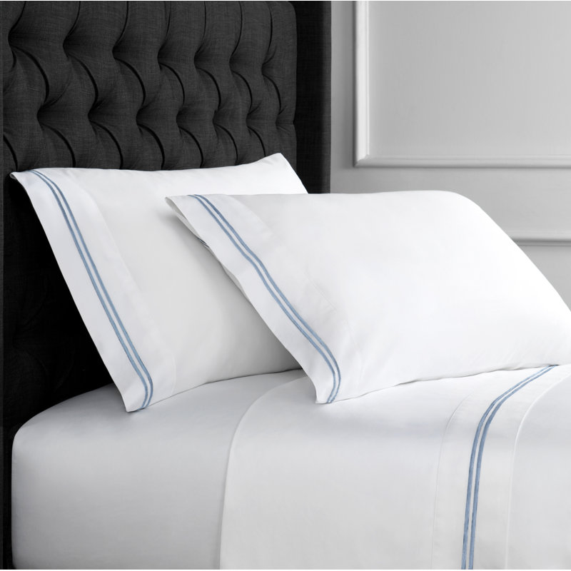 Bandera 600 Thread Count Egyptian-Quality Cotton Pillowcase, King, White/Blue