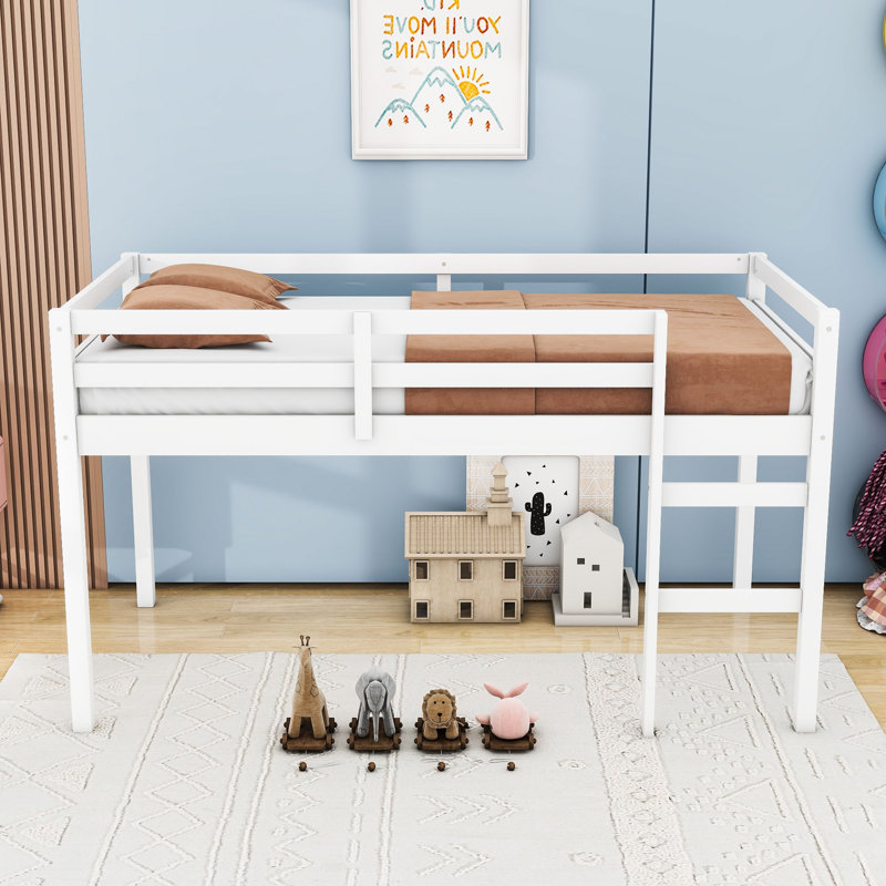 Lit mezzanine simple en bois avec échelle, Blanc