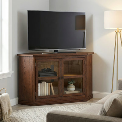 Meuble télé d'angle en verre et bois de chêne