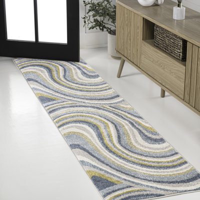 Albarado Abstract Swirl Blue/Mustard/Gray Rug